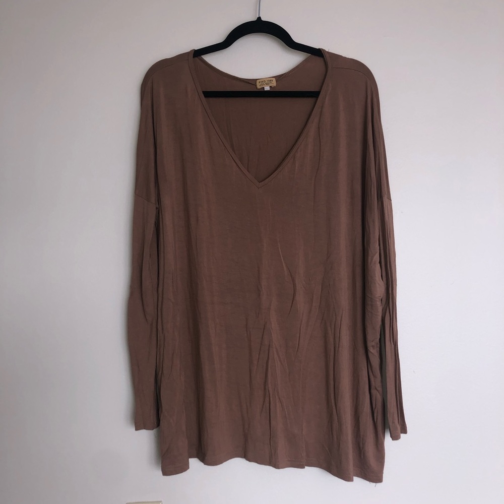 Tan long sleeve v-neck Piko